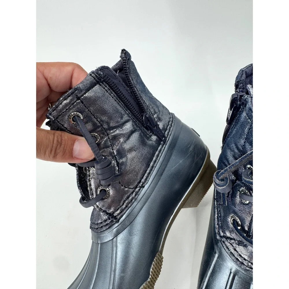 Sperry Duck Boots Kids Size 13M Metallic Blue Saltwater Shimmer